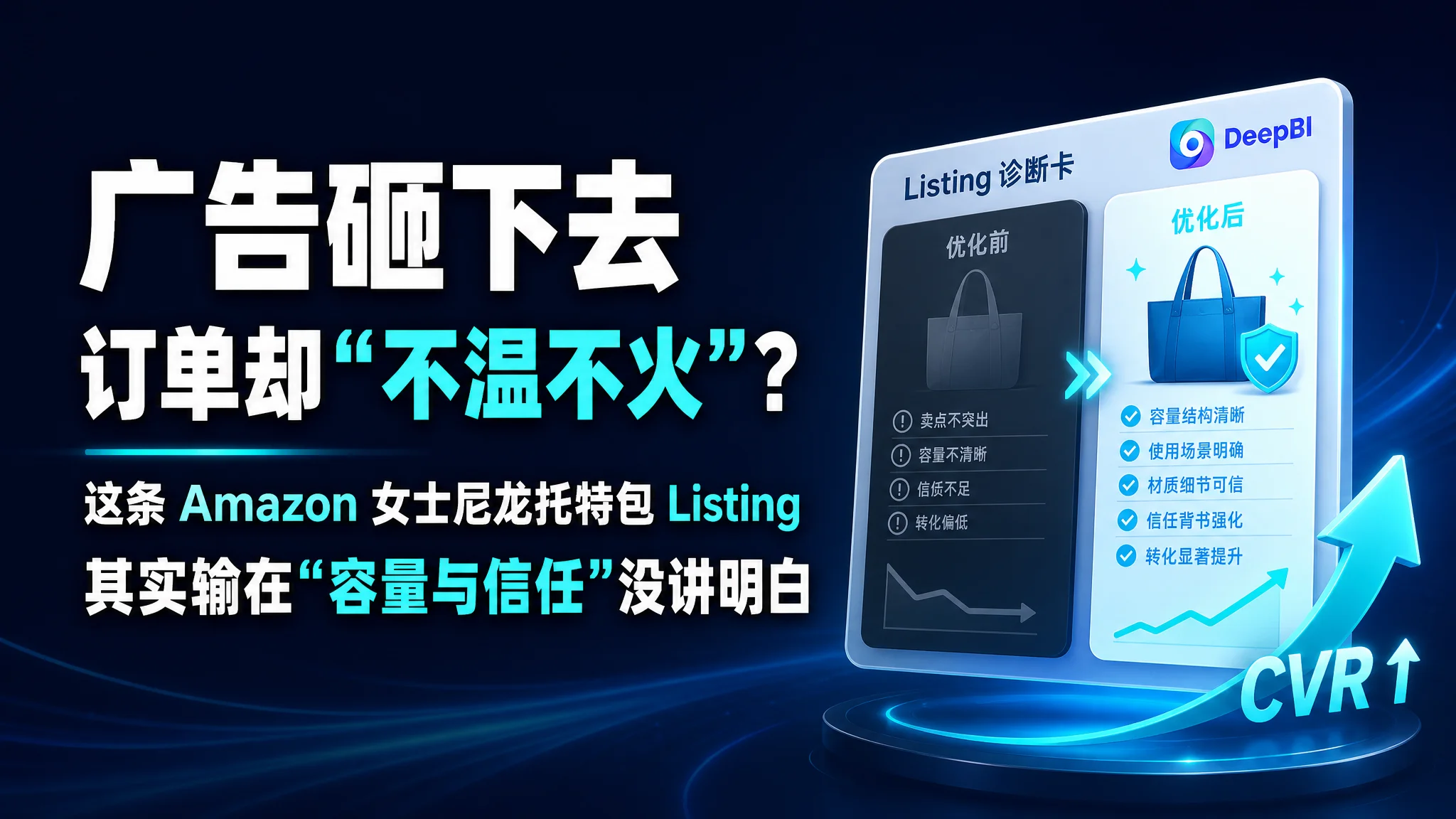 广告砸下去订单却“不温不火”？这条 Amazon 女士尼龙托特包 Listing 其实输在“容量与信任”没讲明白