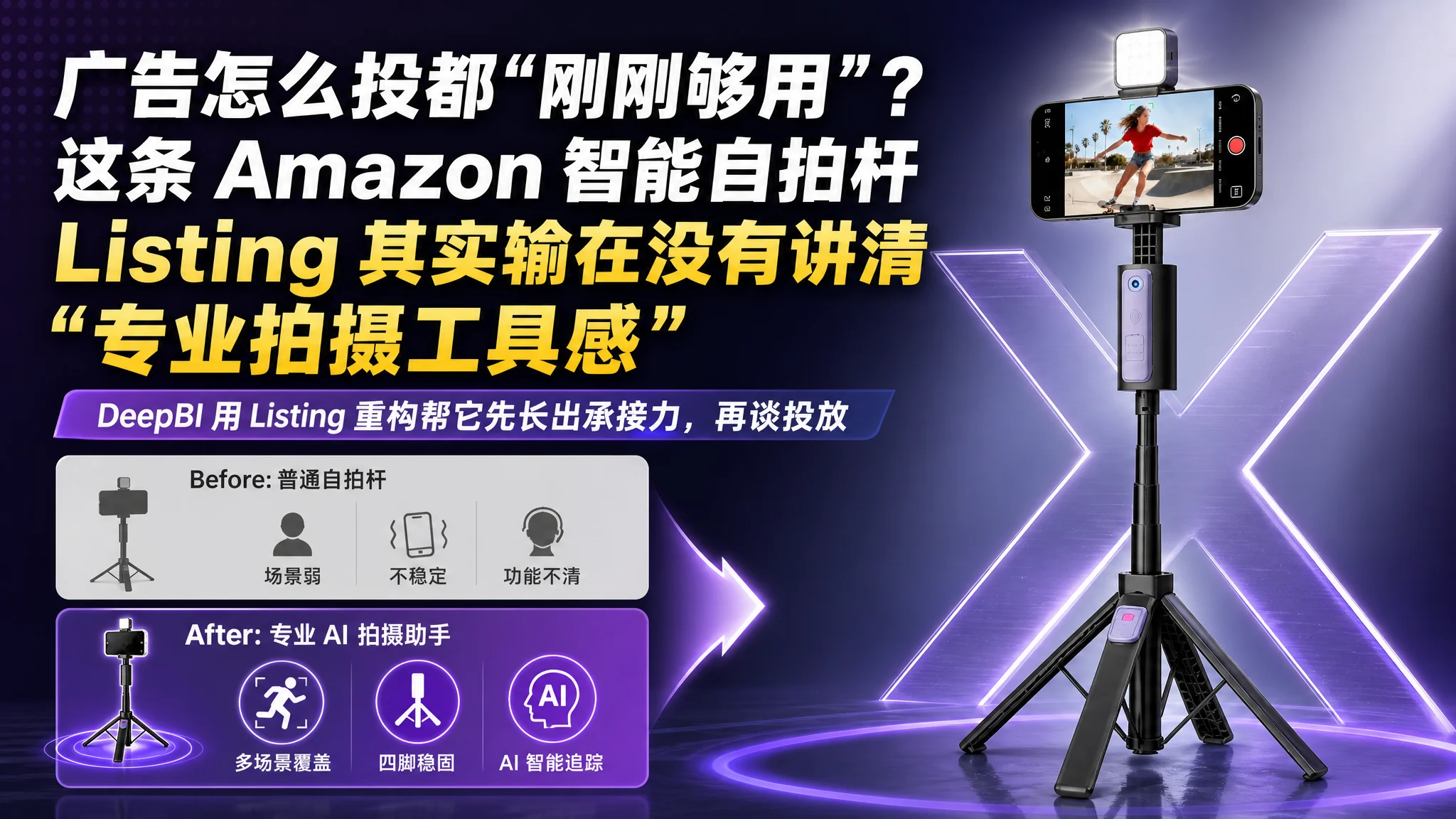 广告怎么投都“刚刚够用”？这条 Amazon 智能自拍杆 Listing 其实输在没有讲清“专业拍摄工具感”