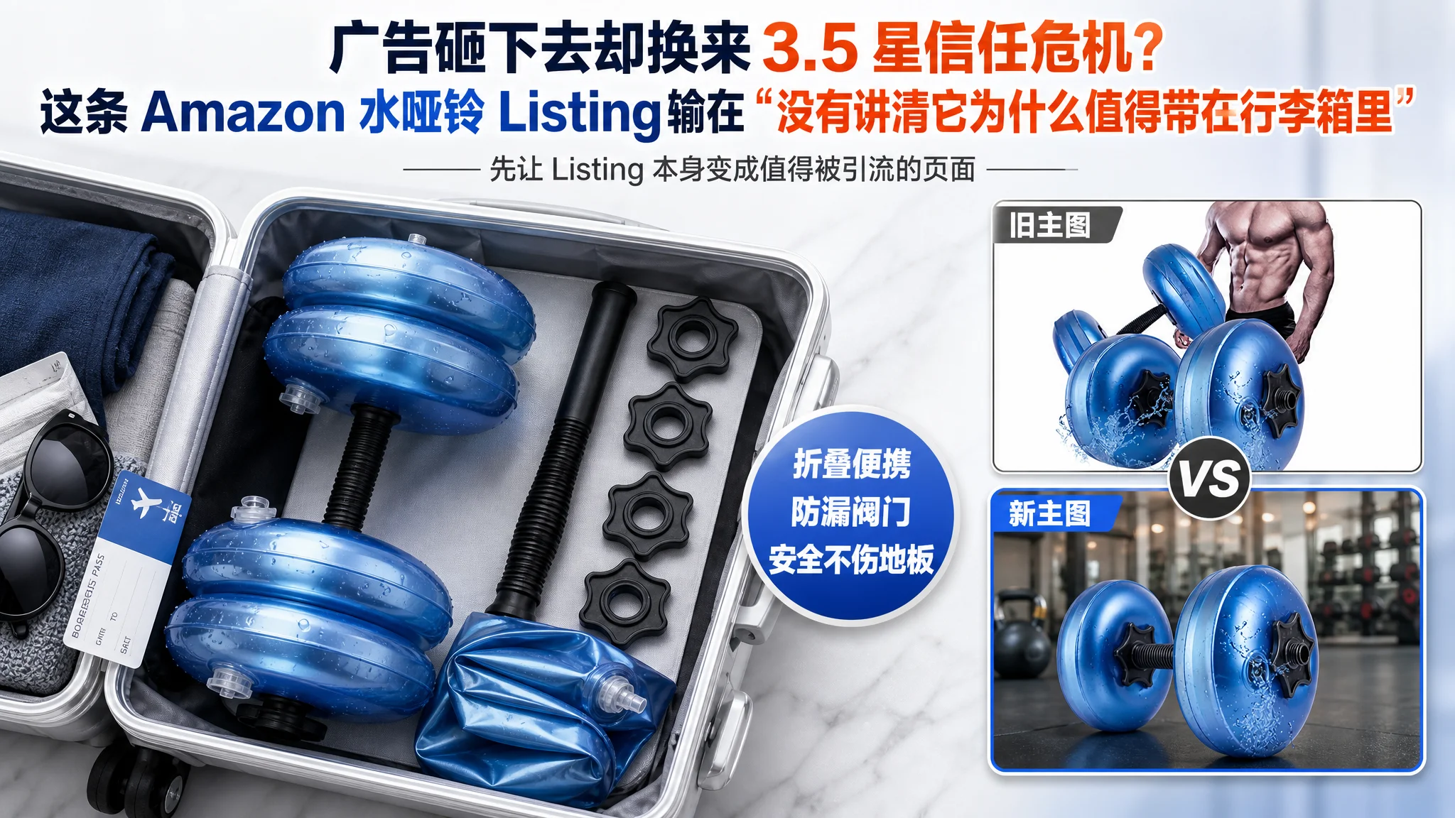 广告砸下去却换来 3.5 星信任危机？这条 Amazon 水哑铃 Listing 输在“没有讲清它为什么值得带在行李箱里”