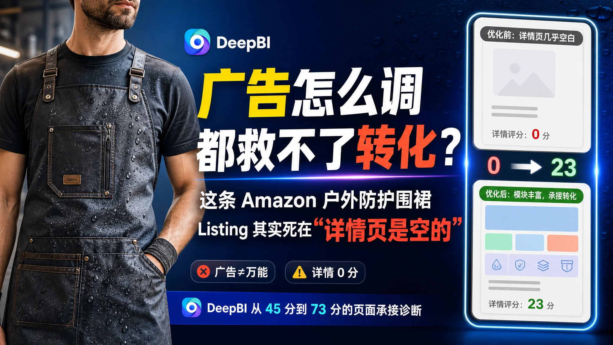 广告怎么调都救不了转化？这条 Amazon 户外防护围裙 Listing 其实死在“详情页是空的”