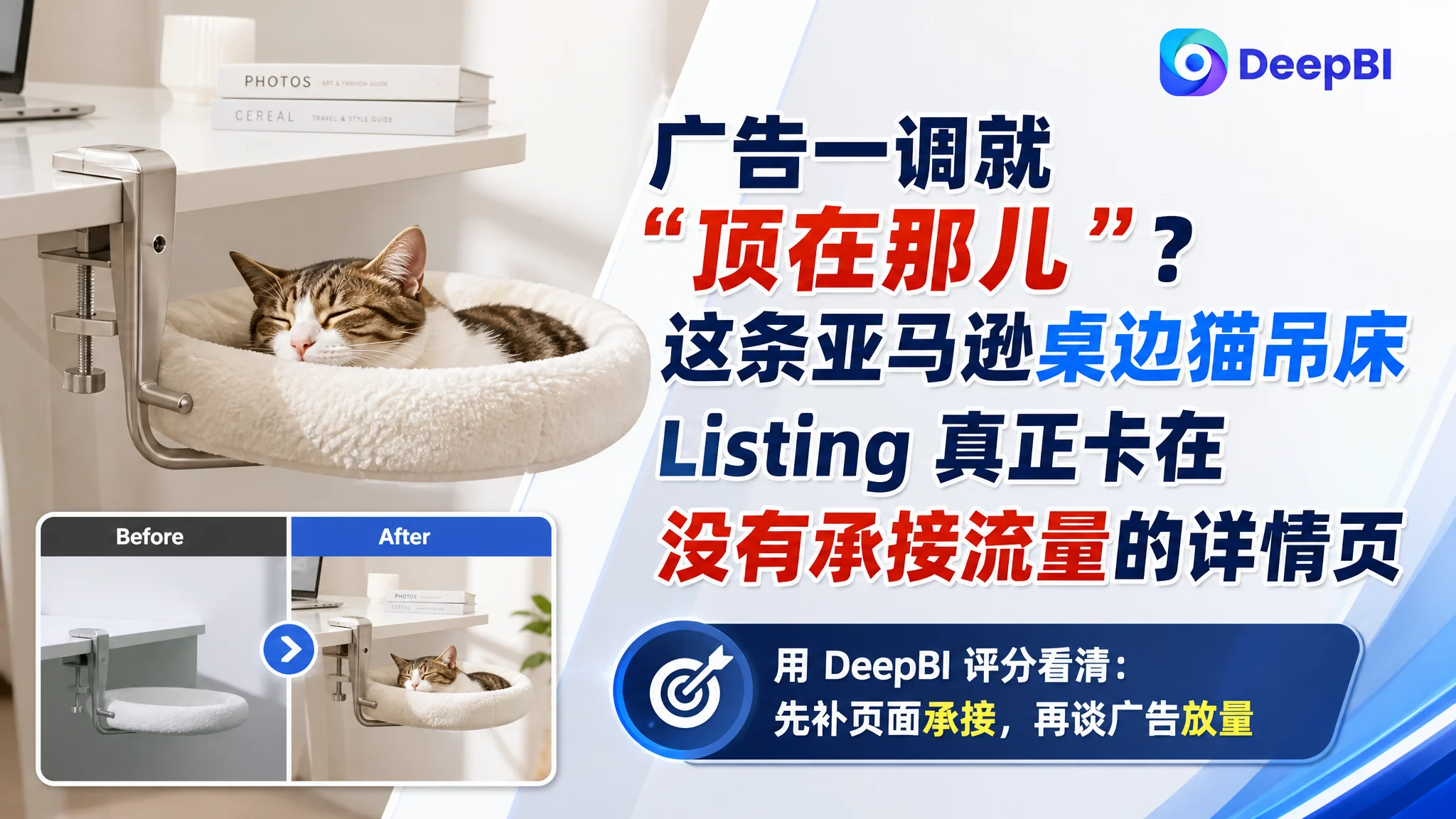 广告一调就“顶在那儿”？这条亚马逊桌边猫吊床 Listing 真正卡在没有承接流量的详情页