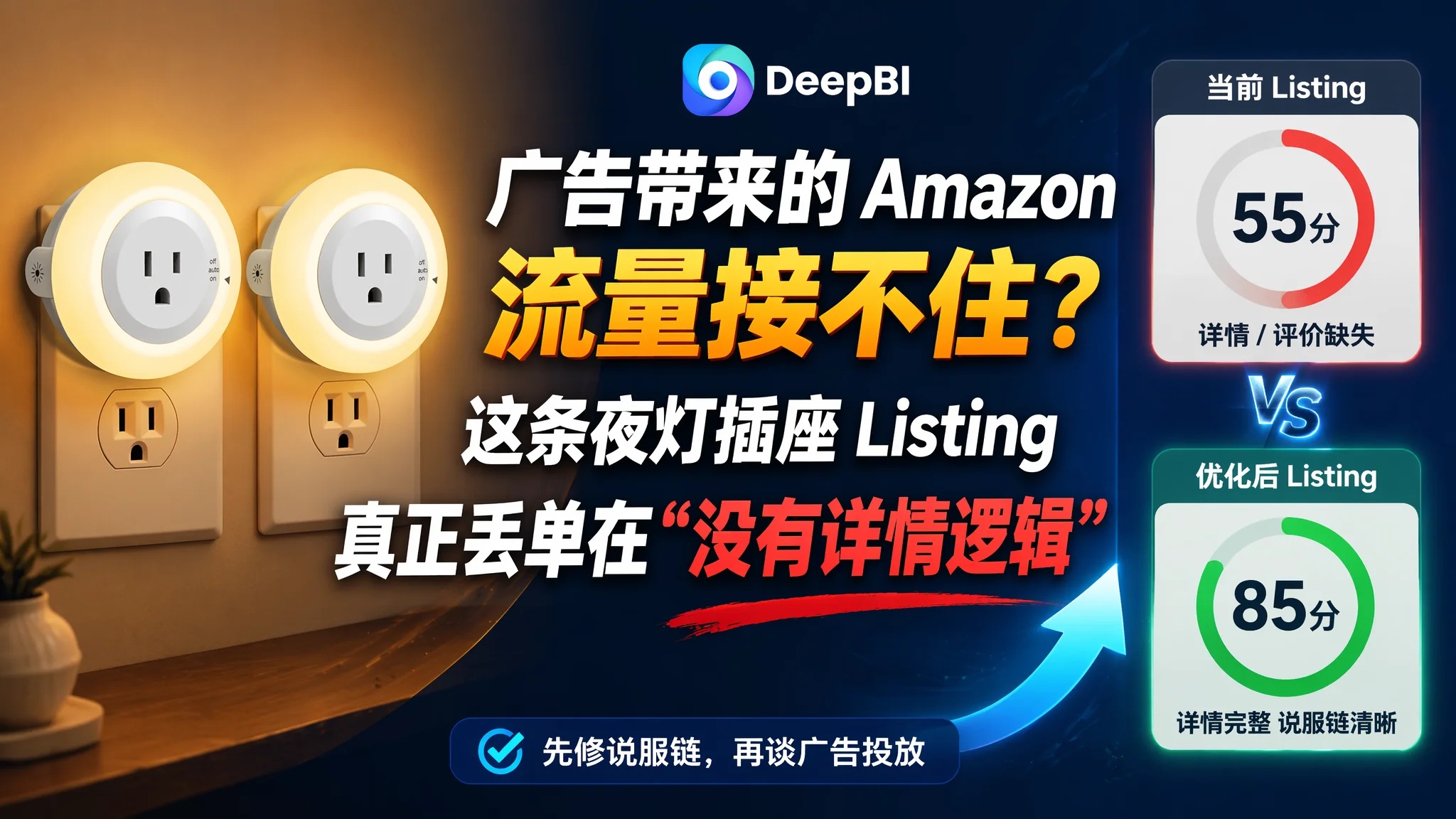 广告带来的 Amazon 流量接不住？这条夜灯插座 Listing 真正丢单在“没有详情逻辑”