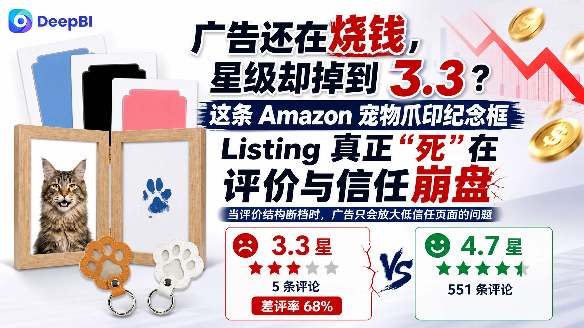 广告还在烧钱，星级却掉到 3.3？这条 Amazon 宠物爪印纪念框 Listing 真正“死”在评价与信任崩盘