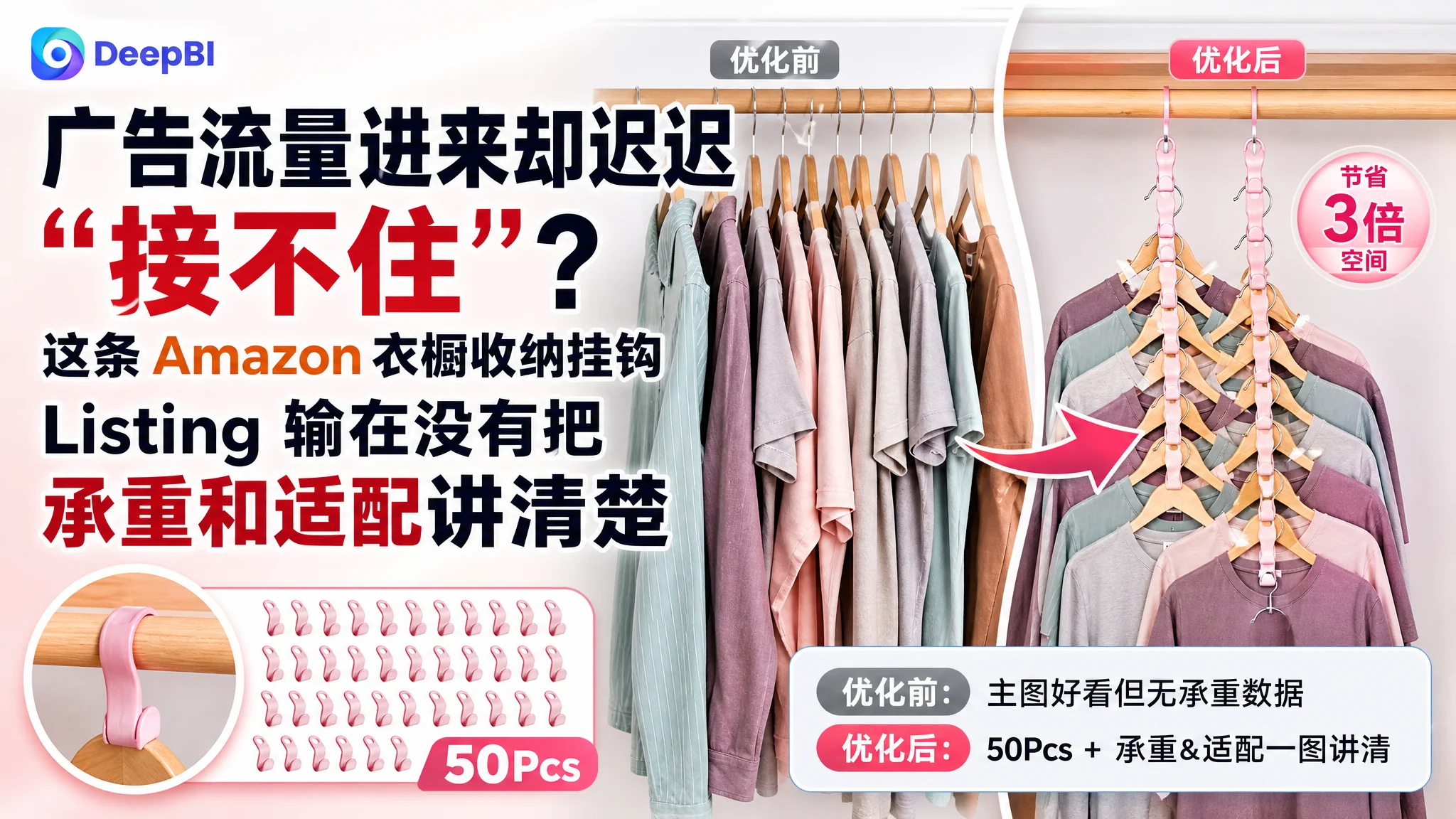 广告流量进来却迟迟“接不住”？这条 Amazon 衣橱收纳挂钩 Listing 输在没有把承重和适配讲清楚