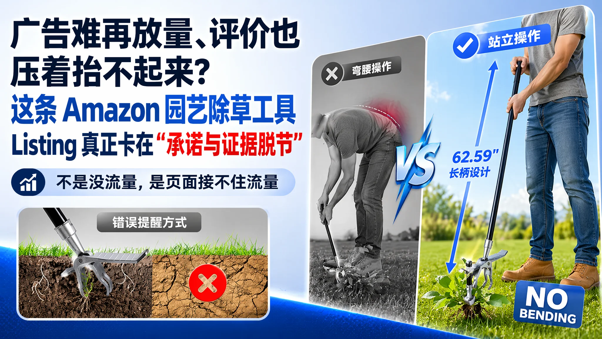 广告难再放量、评价也压着抬不起来？这条 Amazon 园艺除草工具 Listing 真正卡在“承诺与证据脱节”