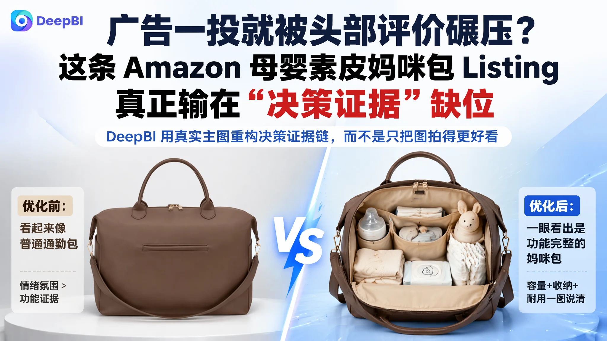 广告一投就被头部评价碾压？这条 Amazon 母婴素皮妈咪包 Listing 真正输在“决策证据”缺位