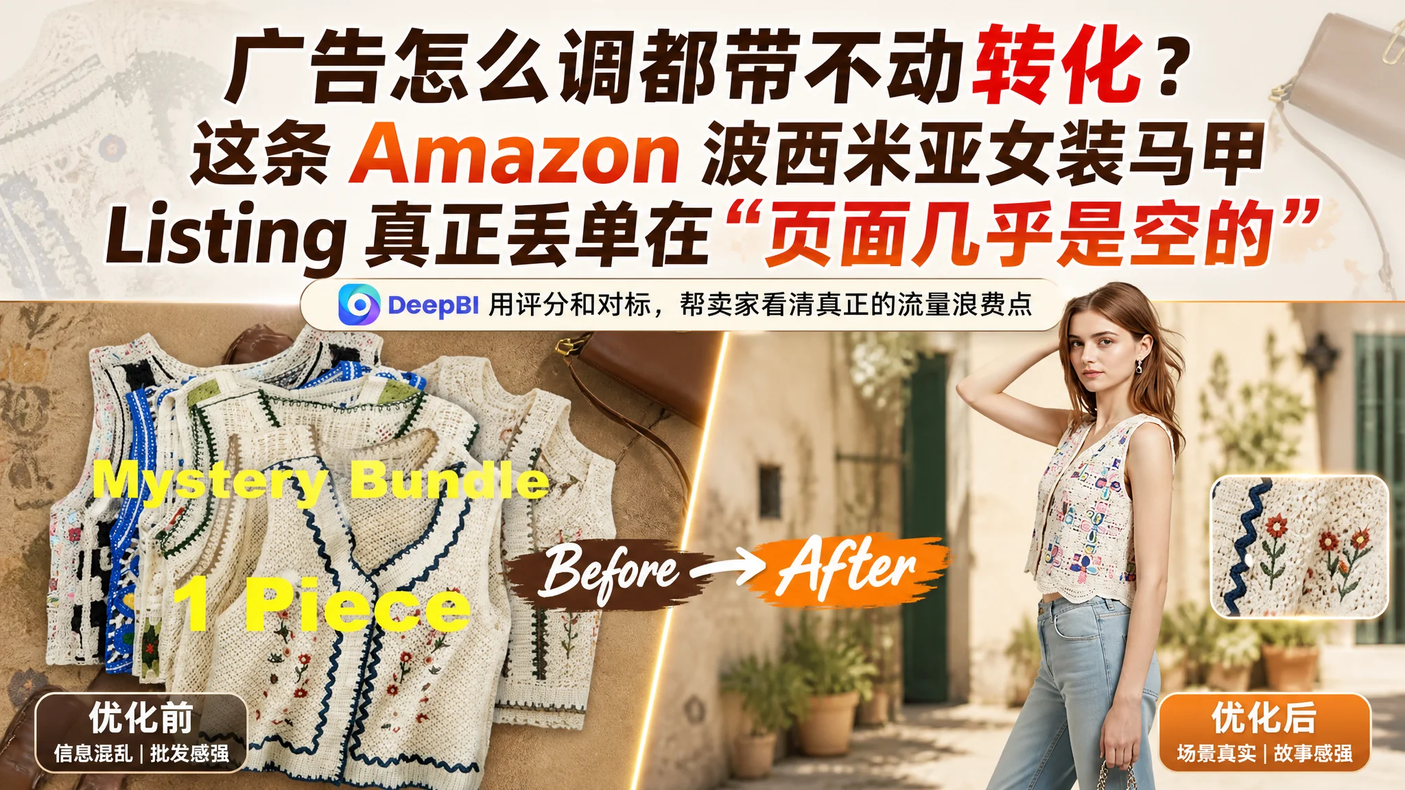 广告怎么调都带不动转化？这条 Amazon 波西米亚女装马甲 Listing 真正丢单在“页面几乎是空的”