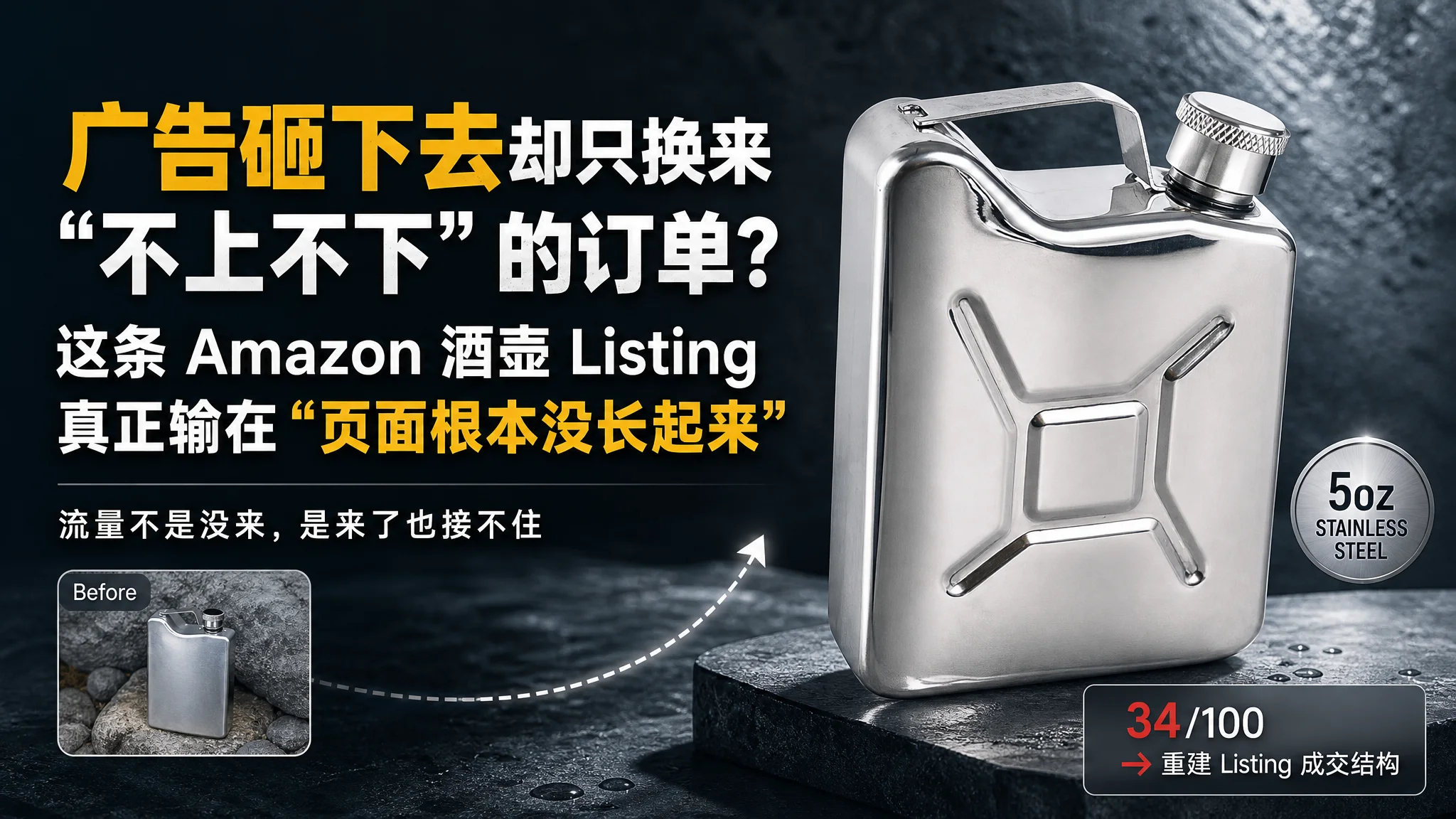 广告砸下去却只换来“不上不下”的订单？这条 Amazon 酒壶 Listing 真正输在“页面根本没长起来”