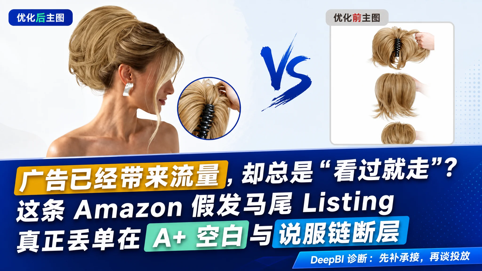 广告已经带来流量，却总是“看过就走”？这条 Amazon 假发马尾 Listing 真正丢单在 A+ 空白与说服链断层