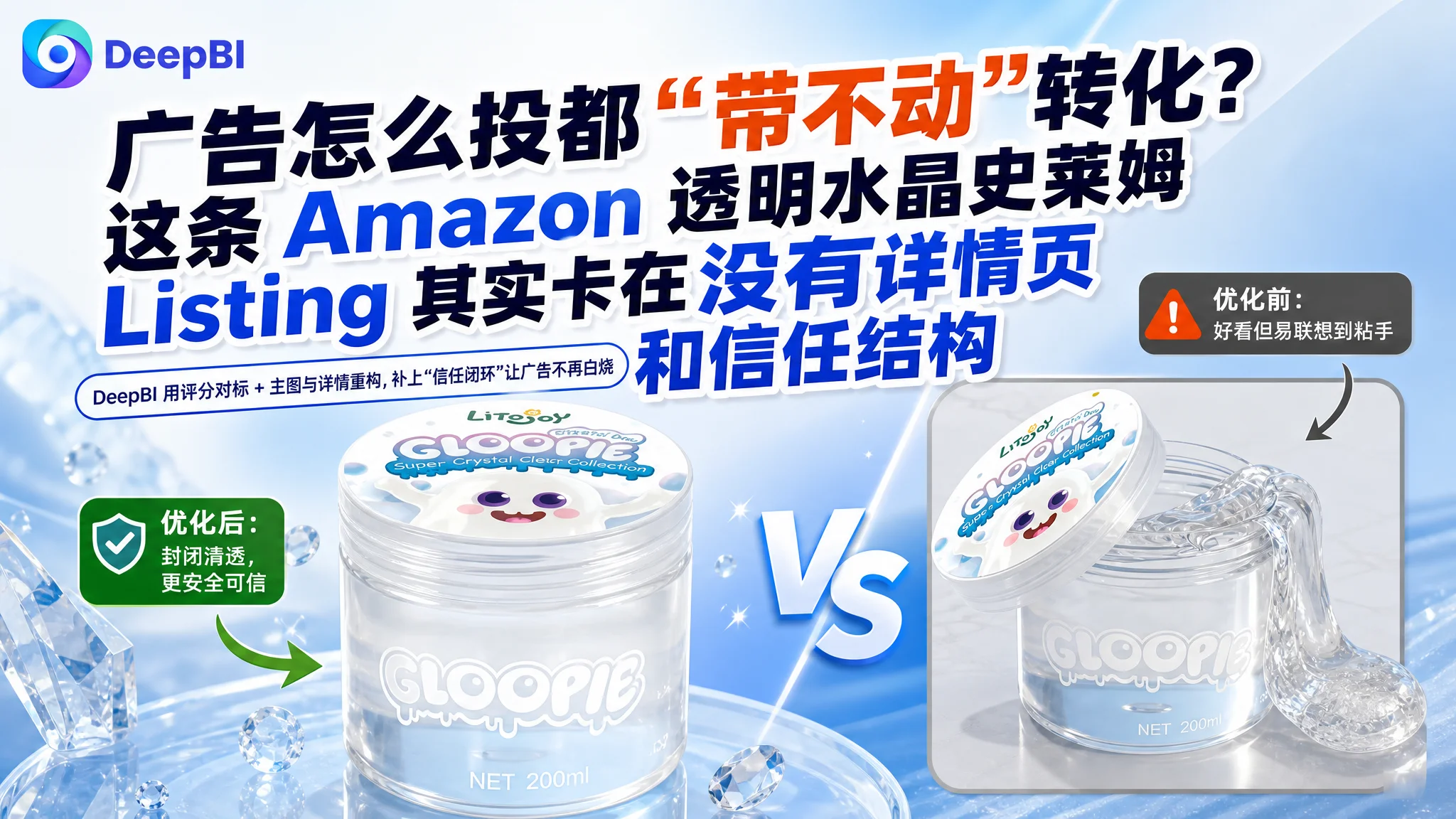 广告怎么投都“带不动”转化？这条 Amazon 透明水晶史莱姆 Listing 其实卡在没有详情页和信任结构
