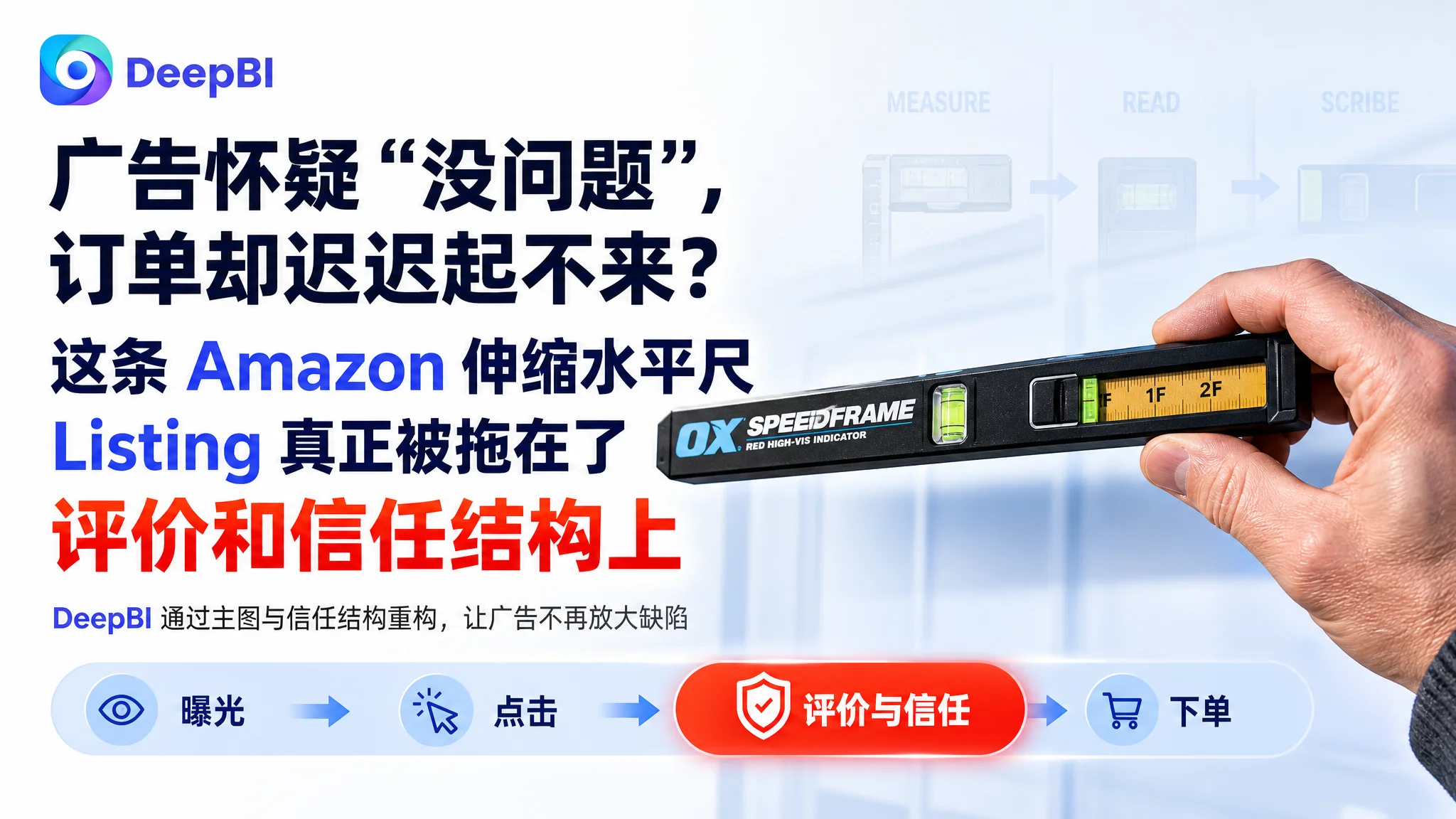广告怀疑“没问题”，订单却迟迟起不来？这条 Amazon 伸缩水平尺 Listing 真正被拖在了评价和信任结构上