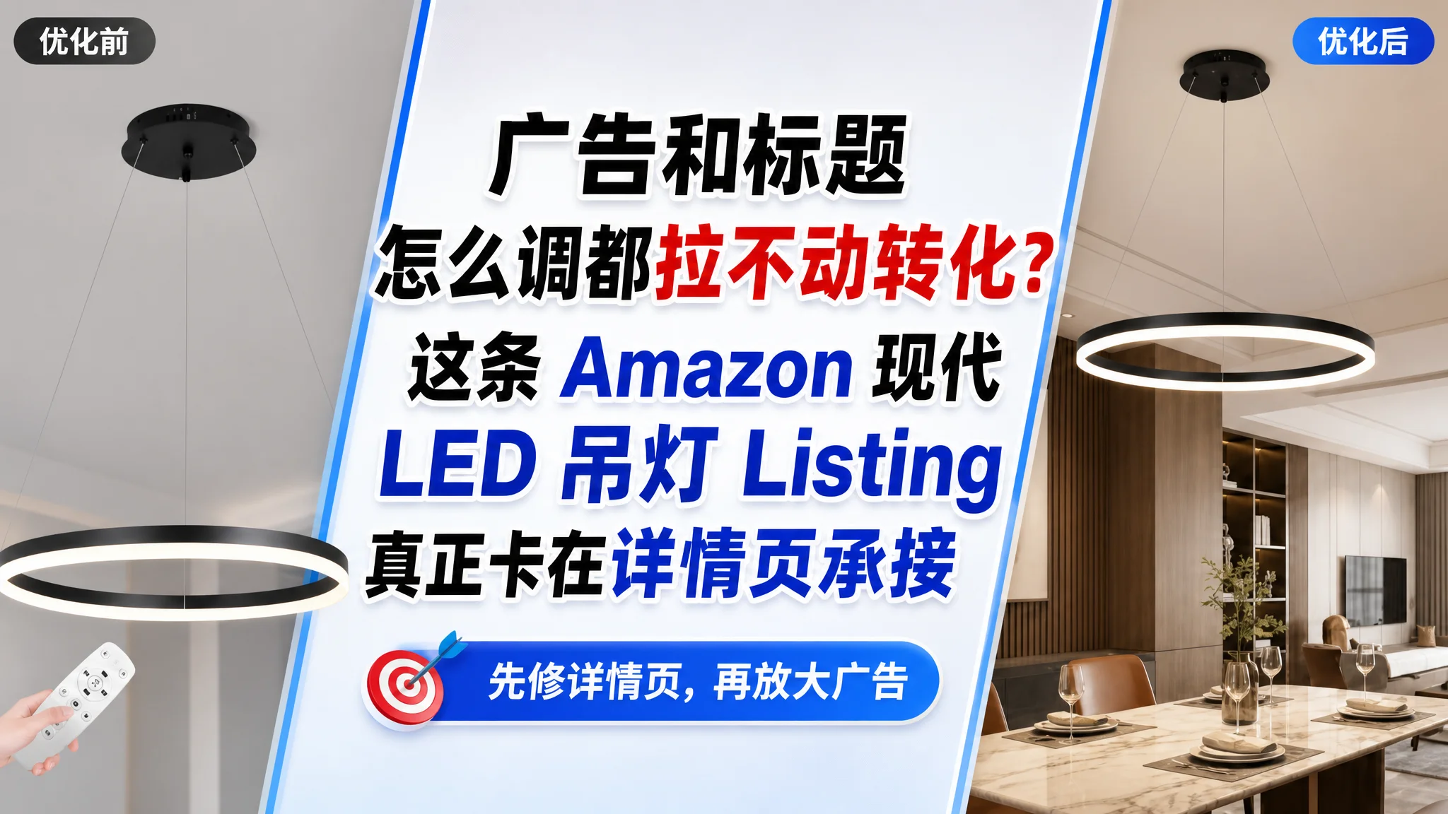 广告和标题怎么调都拉不动转化？这条 Amazon 现代 LED 吊灯 Listing 真正卡在详情页承接