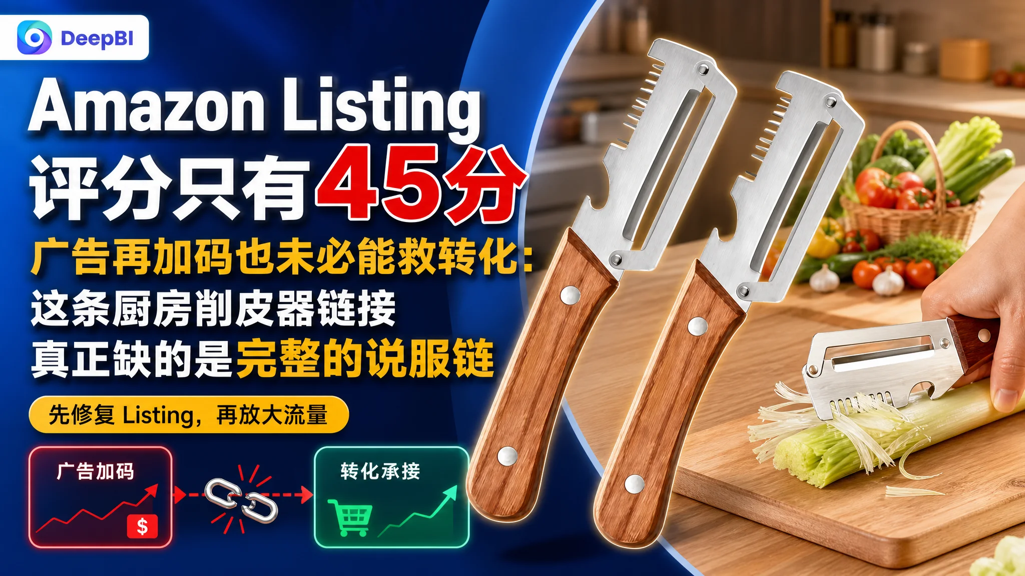 Amazon Listing 评分只有45分，广告再加码也未必能救转化：这条厨房削皮器链接真正缺的是完整的说服链