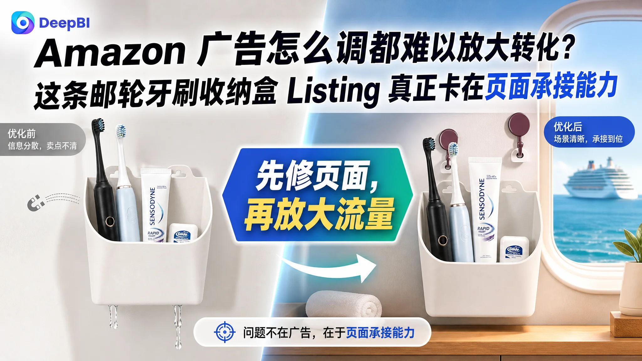 Amazon 广告怎么调都难以放大转化？这条邮轮牙刷收纳盒 Listing 真正卡在页面承接能力