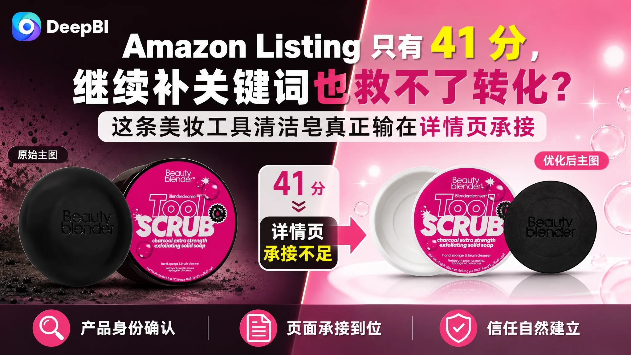Amazon Listing 只有 41 分，继续补关键词也救不了转化？这条美妆工具清洁皂真正输在详情页承接