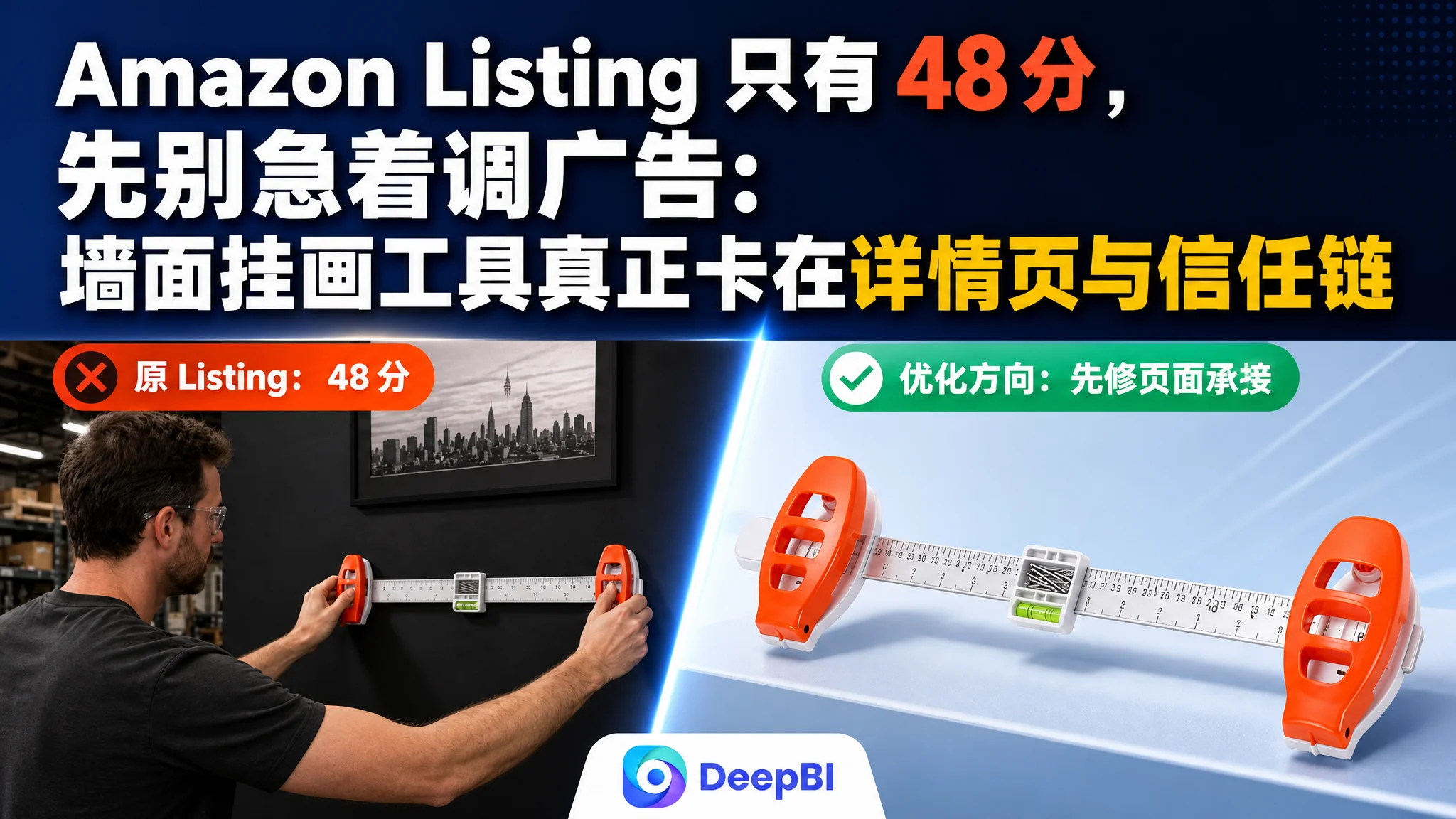 Amazon Listing 只有 48 分，先别急着调广告：墙面挂画工具真正卡在详情页与信任链
