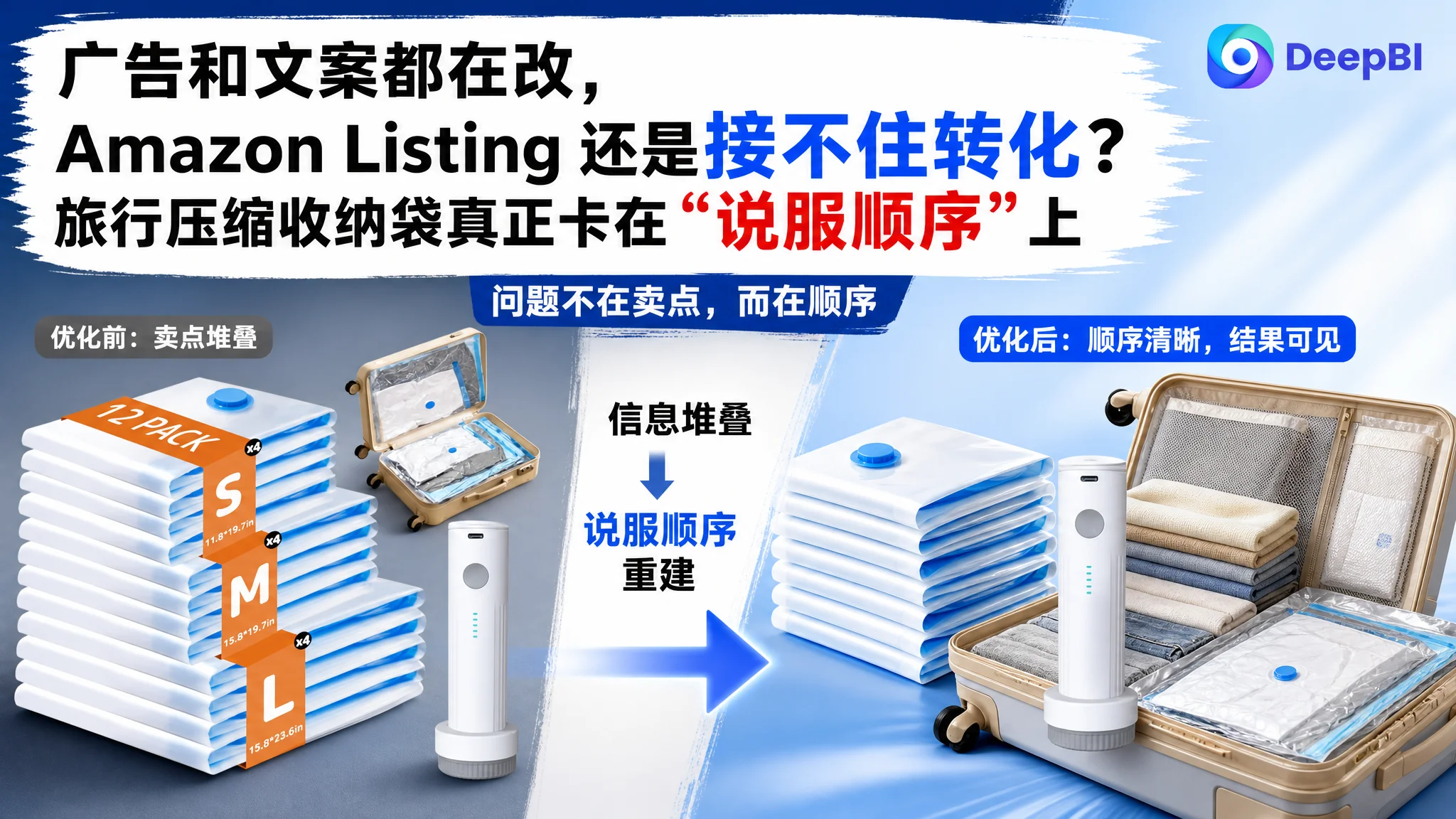 广告和文案都在改，Amazon Listing 还是接不住转化？旅行压缩收纳袋真正卡在“说服顺序”上