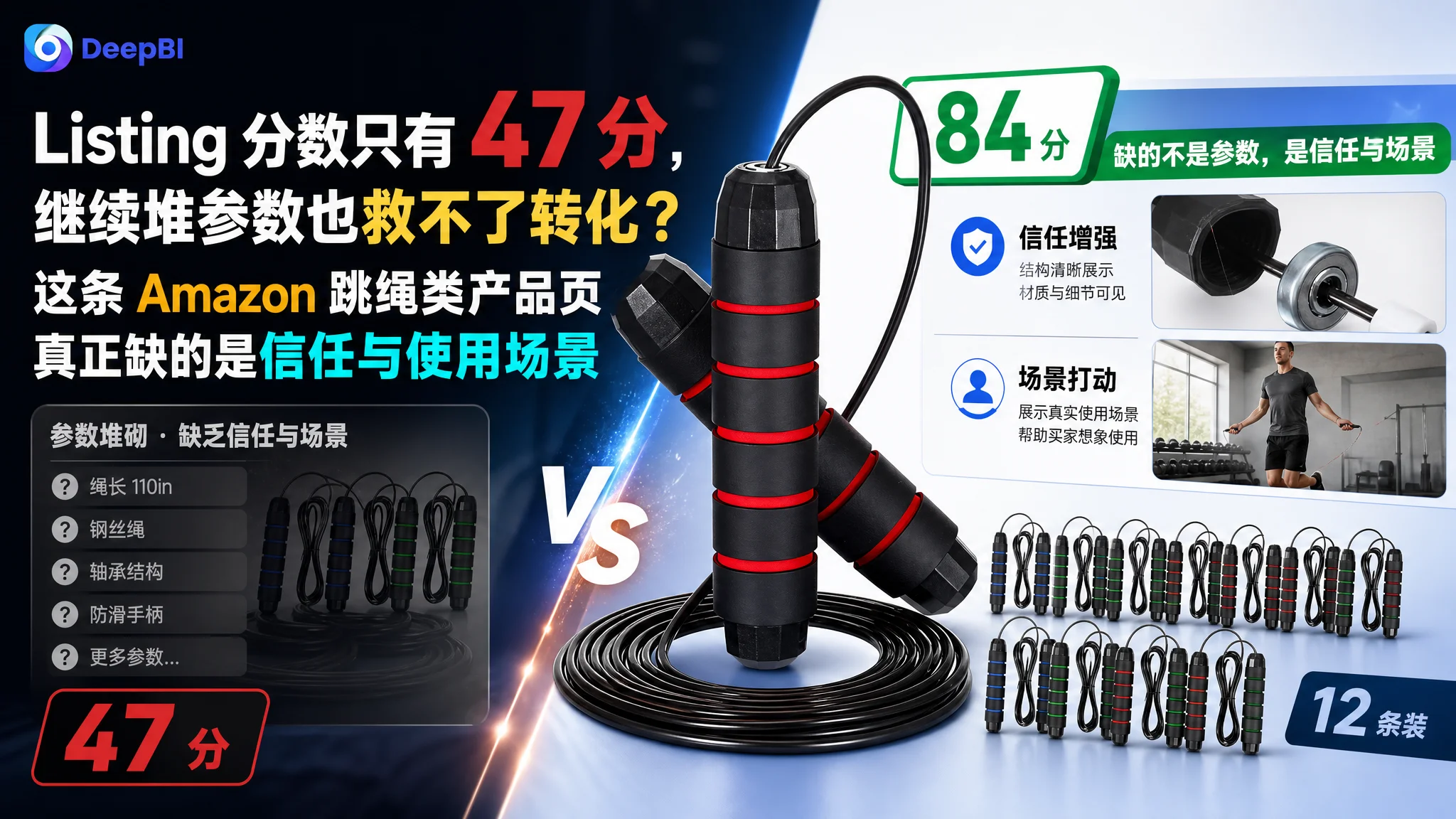Listing 分数只有 47 分，继续堆参数也救不了转化？这条 Amazon 跳绳类产品页真正缺的是信任与使用场景