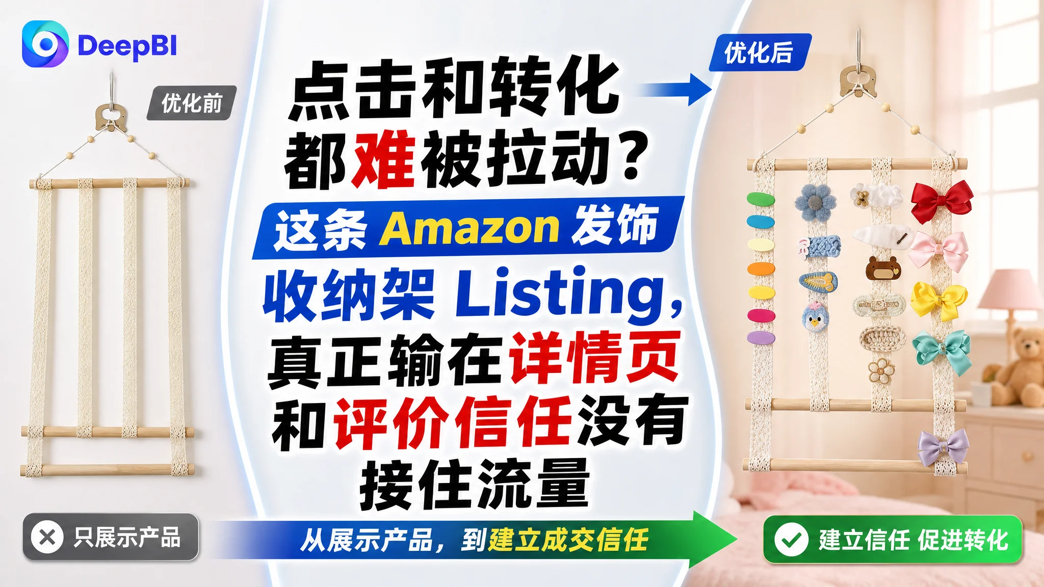 点击和转化都难被拉动？这条 Amazon 发饰收纳架 Listing，真正输在详情页和评价信任没有接住流量