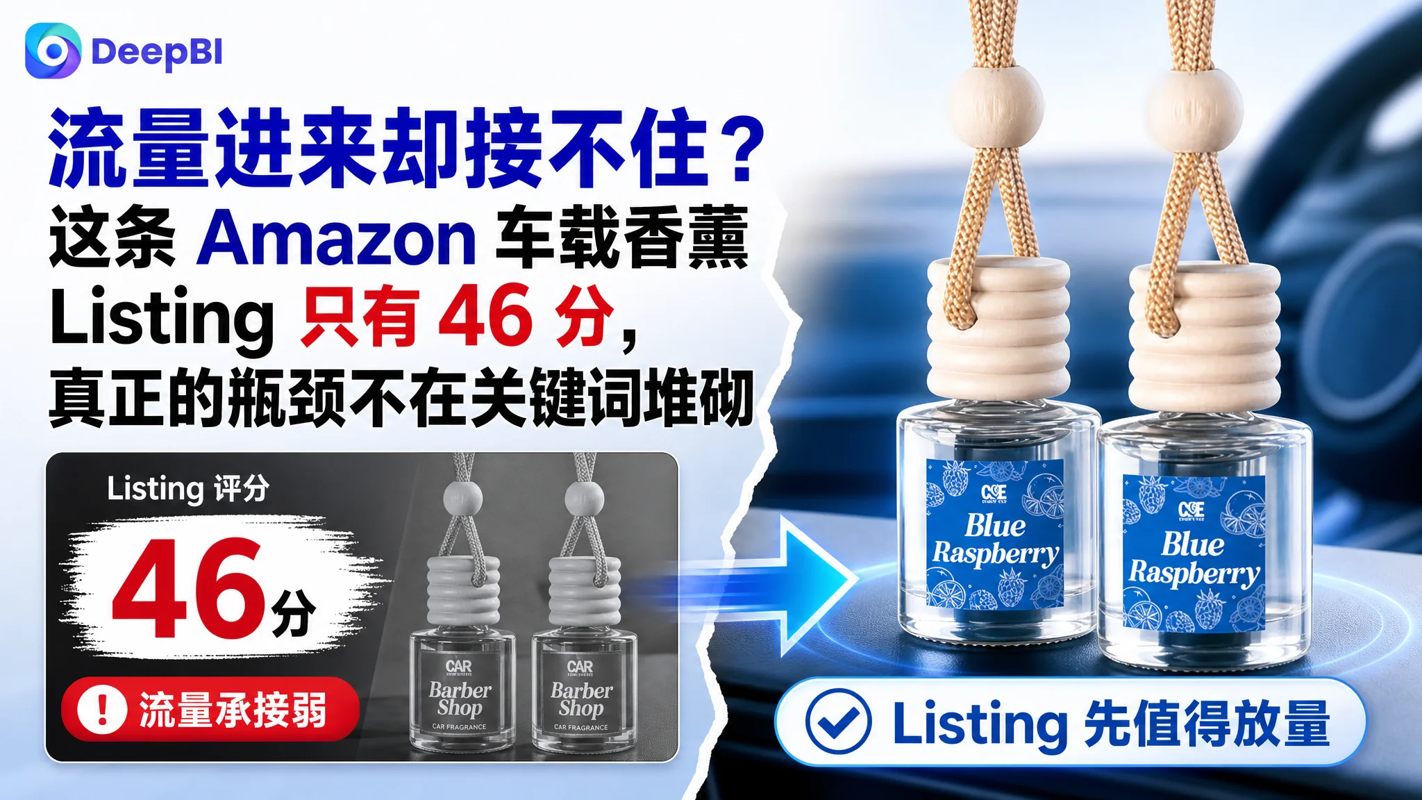亚马逊流量进来却接不住？这条 Amazon 车载香薰 Listing 只有 46 分，真正的瓶颈不在关键词堆砌