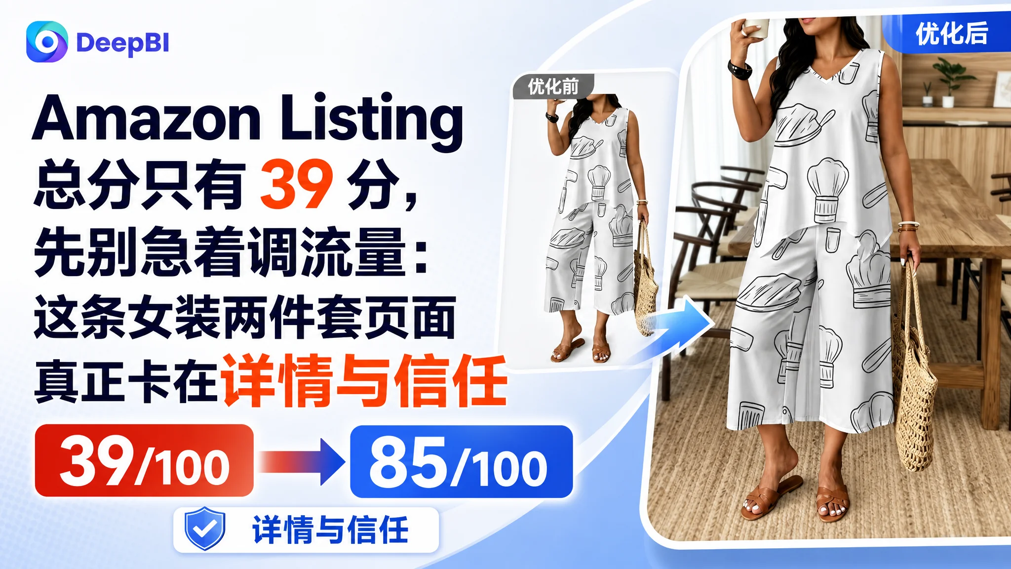 亚马逊Amazon Listing 总分只有 39 分，先别急着调流量：这条女装两件套页面真正卡在详情与信任