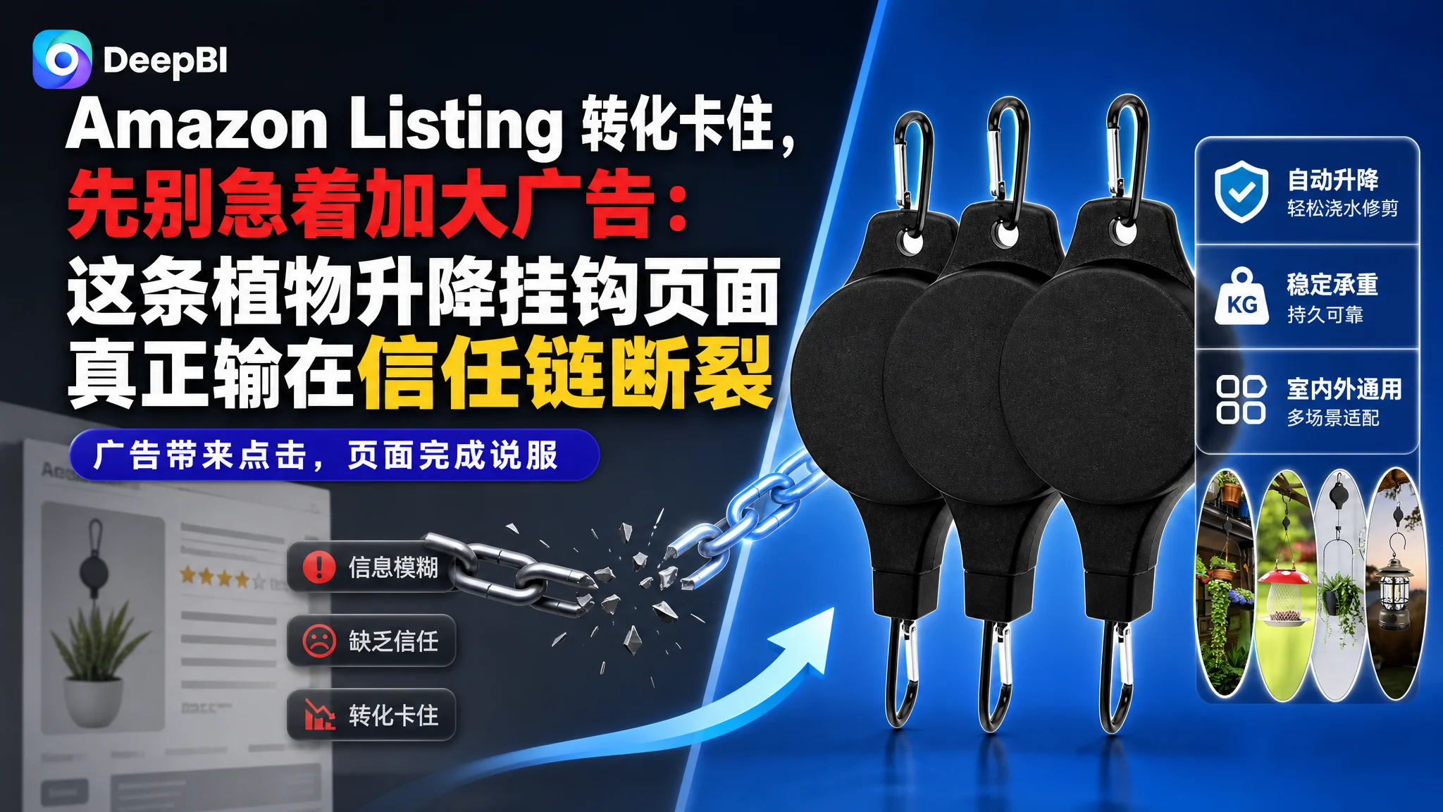 亚马逊Amazon Listing 转化卡住，先别急着加大广告：这条植物升降挂钩页面真正输在信任链断裂