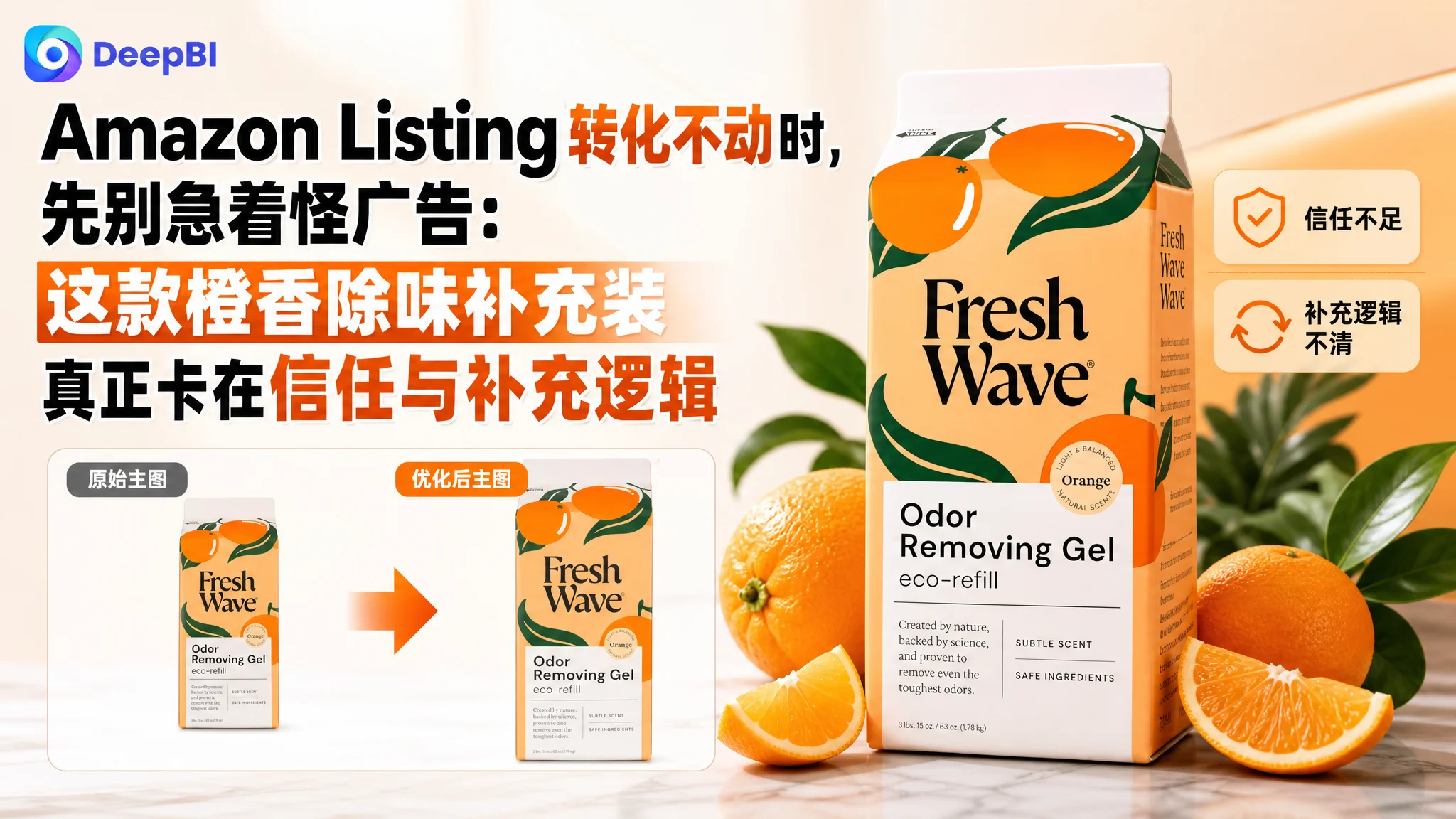 亚马逊Amazon Listing 转化不动时，先别急着怪广告：这款橙香除味补充装真正卡在信任与补充逻辑