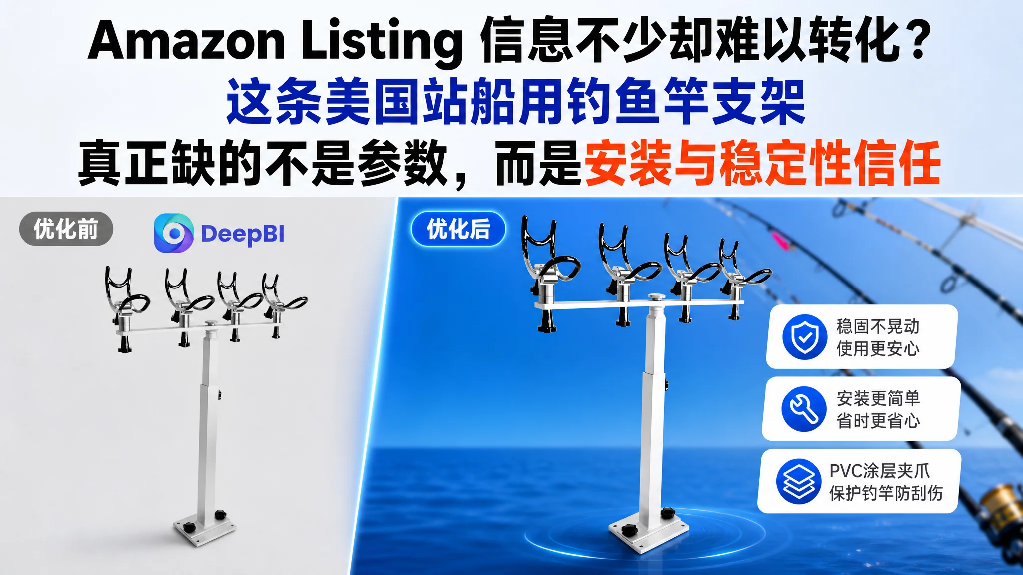 亚马逊Amazon Listing 信息不少却难以转化？这条美国站船用钓鱼竿支架真正缺的不是参数，而是安装与稳定性信任