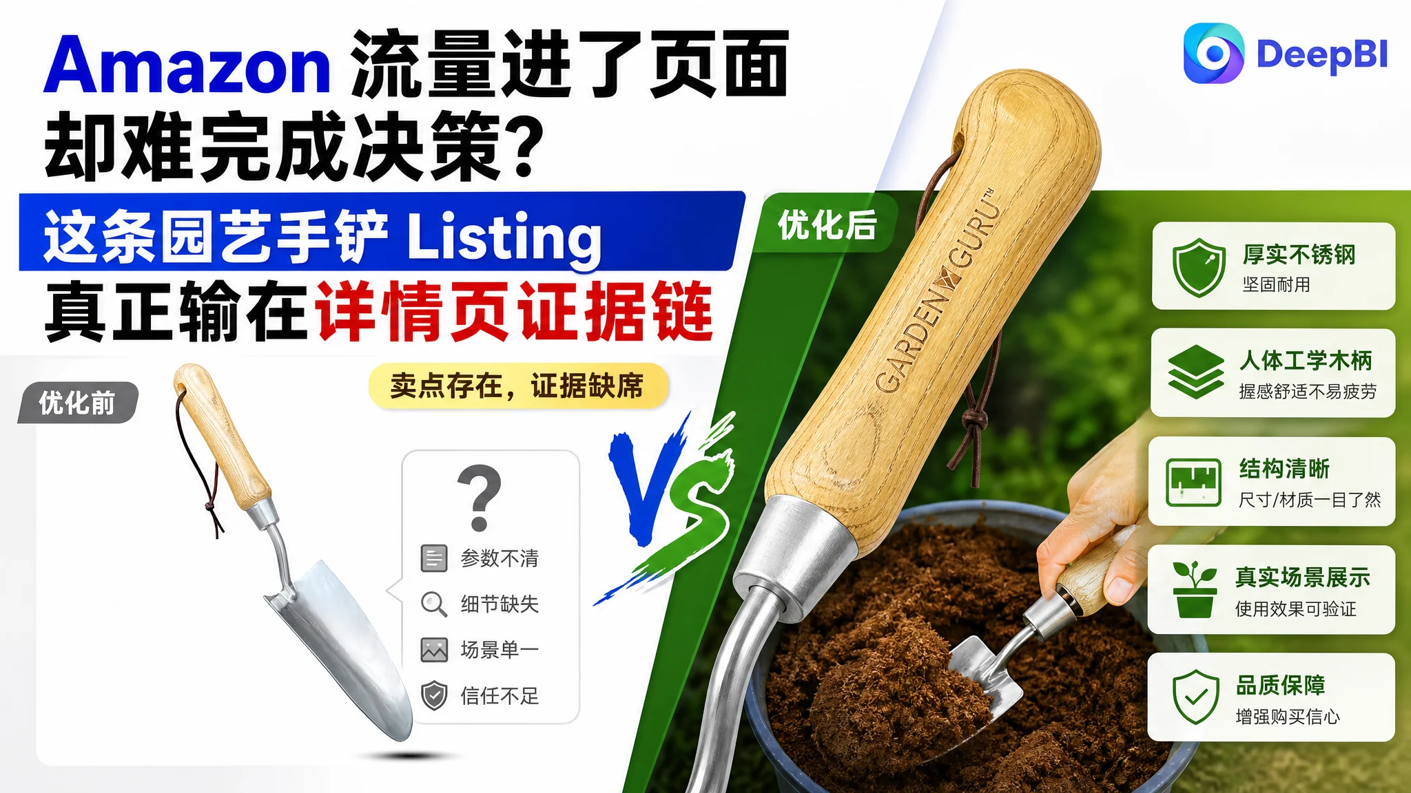 亚马逊Amazon 流量进了页面却难完成决策？这条园艺手铲 Listing 真正输在详情页证据链