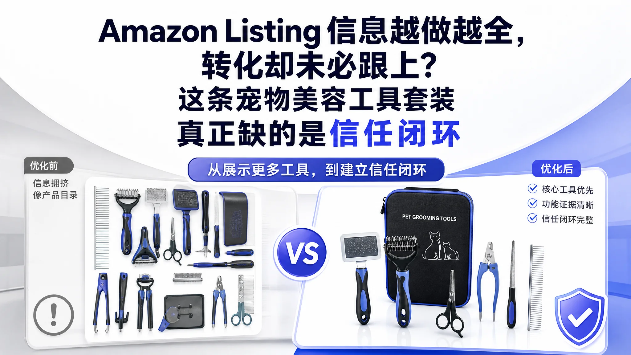 亚马逊Amazon Listing 信息越做越全，转化却未必跟上？这条宠物美容工具套装真正缺的是信任闭环